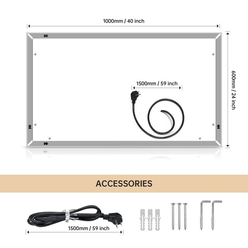 40"*24" LED Lighted Bathroom Wall Mounted Mirror with High Lumen Anti - Fog Separately Control Dimmer Function - Asmota