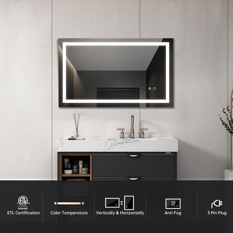 40"*24" LED Lighted Bathroom Wall Mounted Mirror with High Lumen Anti - Fog Separately Control Dimmer Function - Asmota