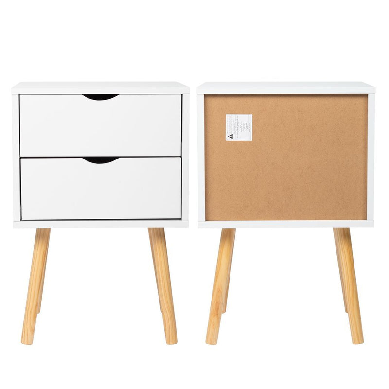 40*30*60cm Simple And Modern White Cabinet, Wood Color Legs, MDF Spray Paint, High Legs, Two Drawers, Bedside Table - Asmota