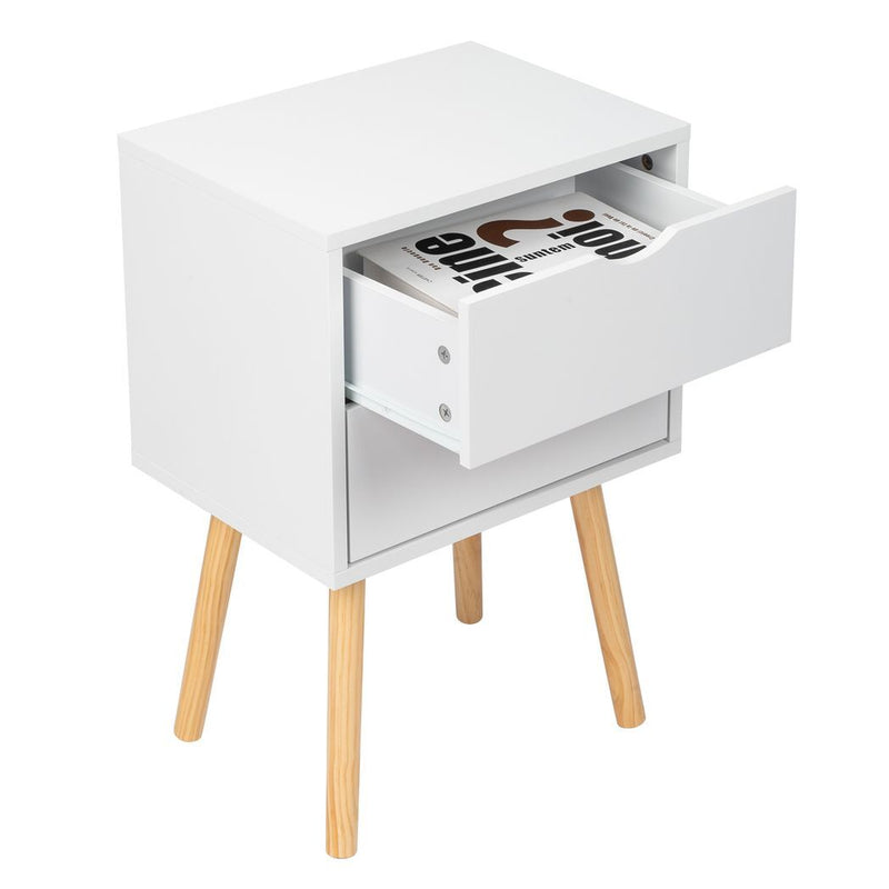 40*30*60cm Simple And Modern White Cabinet, Wood Color Legs, MDF Spray Paint, High Legs, Two Drawers, Bedside Table - Asmota