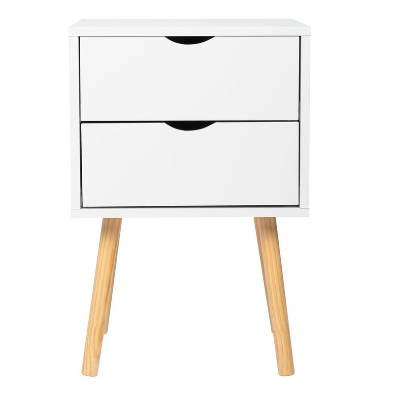 40*30*60cm Simple And Modern White Cabinet, Wood Color Legs, MDF Spray Paint, High Legs, Two Drawers, Bedside Table - Asmota