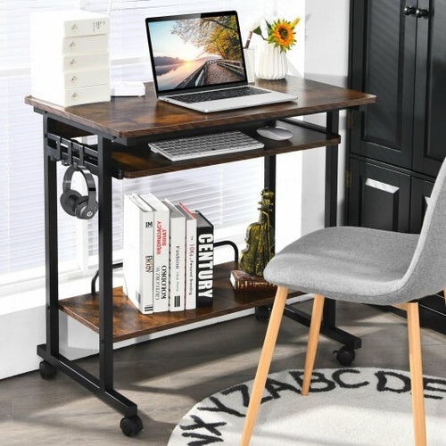 Home Office Computer Desk Cart with Pull-out Keyboard Tray-Rustic Brown
