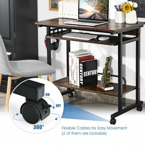 Home Office Computer Desk Cart with Pull-out Keyboard Tray-Rustic Brown