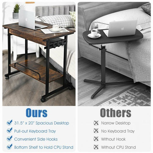 Home Office Computer Desk Cart with Pull-out Keyboard Tray-Rustic Brown