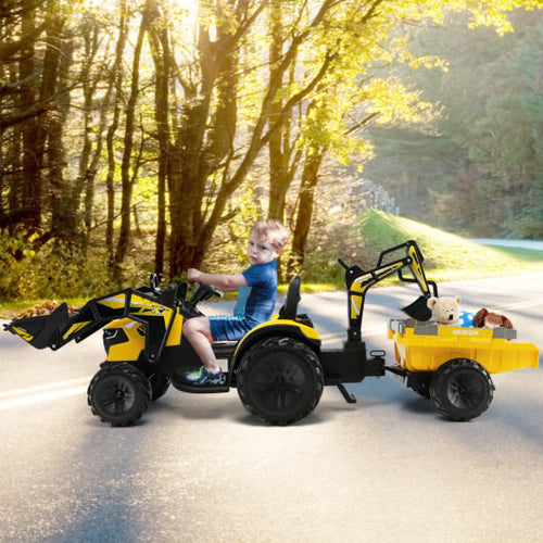 12V 3 in 1 Kids Ride On Excavator with Shovel Bucket and Music-Green