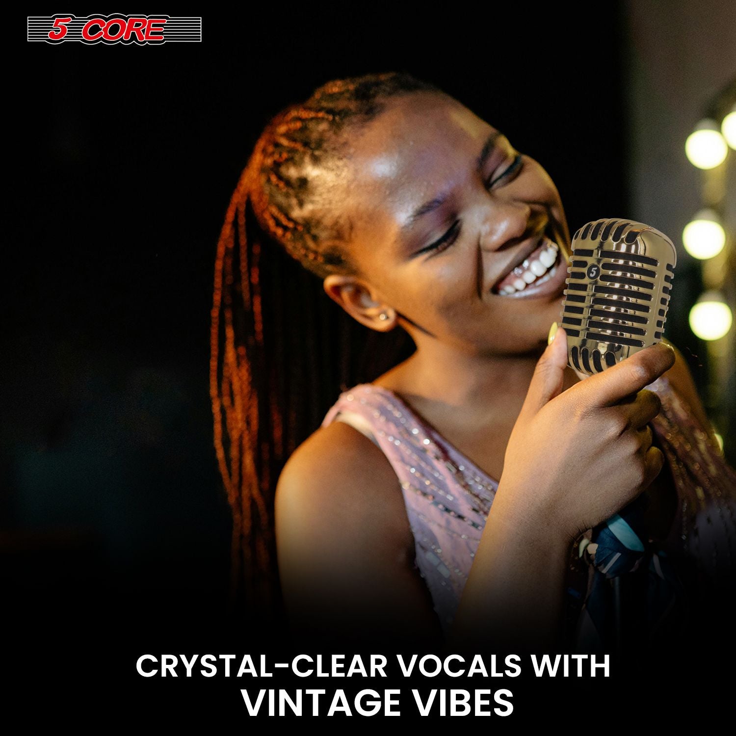 5 Core Classic Retro Microphone Dynamic (ALL METAL BODY) - Old Vintage Style Unidirectional Cardioid Mic w/ XLR Input Universal Stand Compatible | Live Performance |Singing In Studio |Recording Gold