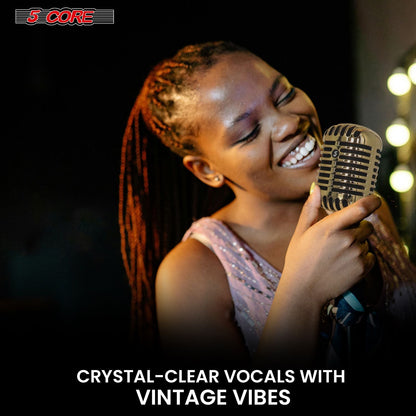 5 Core Classic Retro Microphone Dynamic (ALL METAL BODY) - Old Vintage Style Unidirectional Cardioid Mic w/ XLR Input Universal Stand Compatible | Live Performance |Singing In Studio |Recording Gold