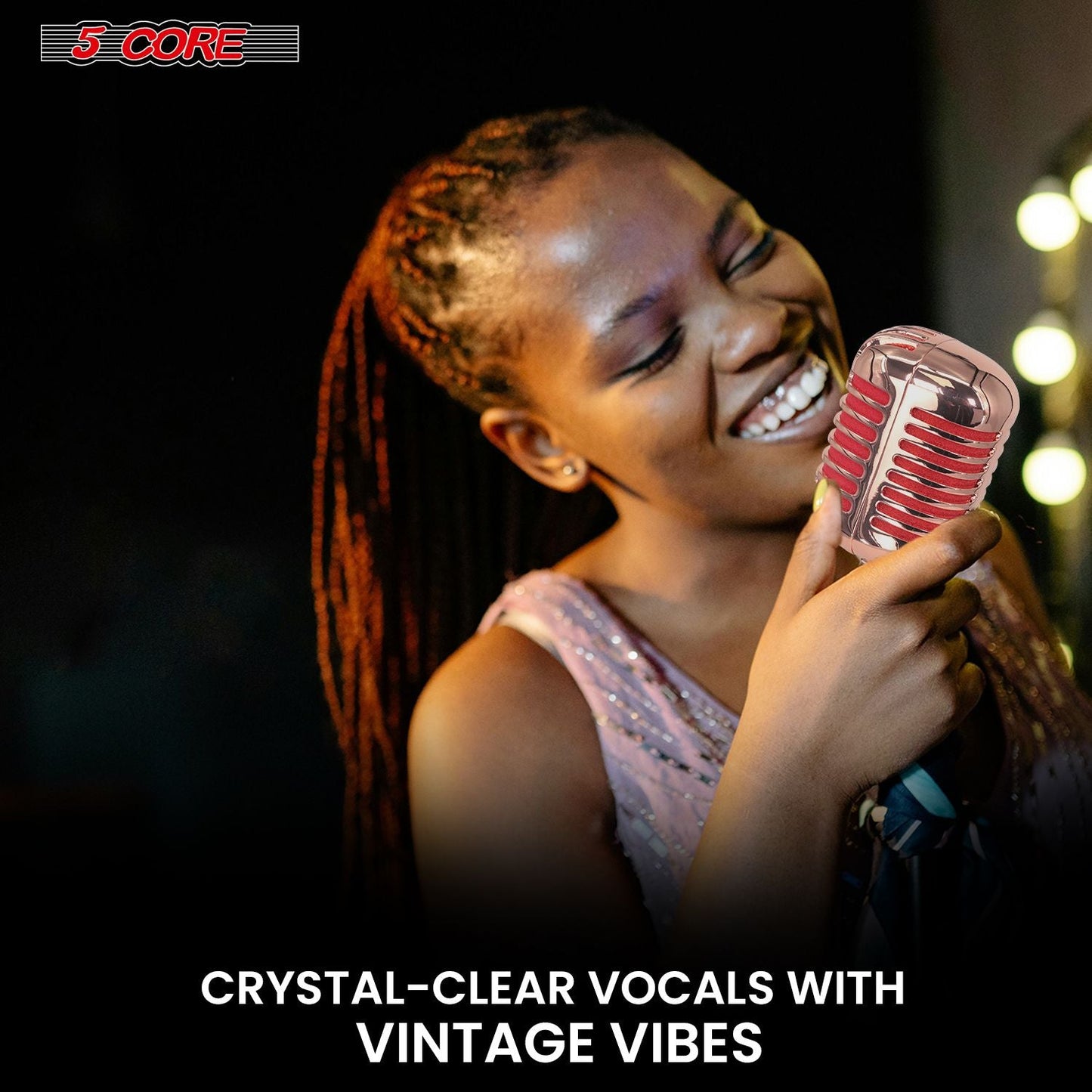 5 Core Classic Retro Microphone Dynamic (ALL METAL BODY) - Old Vintage Style Unidirectional Cardioid Mic w/ XLR Input Universal Stand Compatible | Live Performance |Singing In Studio |Recording Gold
