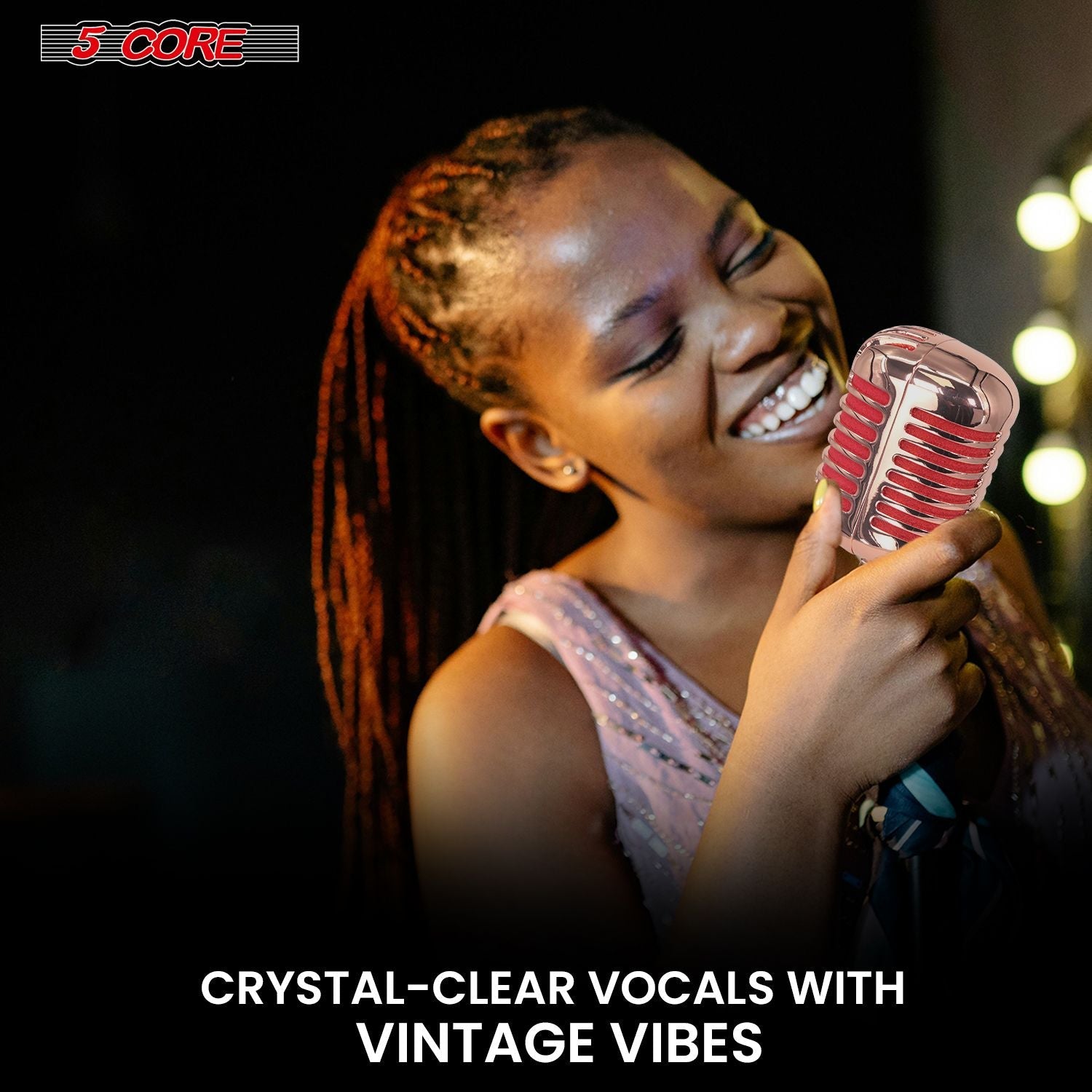 5 Core Classic Retro Microphone Dynamic (ALL METAL BODY) - Old Vintage Style Unidirectional Cardioid Mic w/ XLR Input Universal Stand Compatible | Live Performance |Singing In Studio |Recording Gold