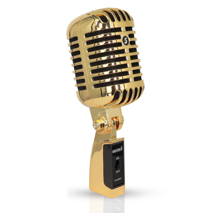 5 Core Classic Retro Microphone Dynamic (ALL METAL BODY) - Old Vintage Style Unidirectional Cardioid Mic w/ XLR Input Universal Stand Compatible | Live Performance |Singing In Studio |Recording Gold