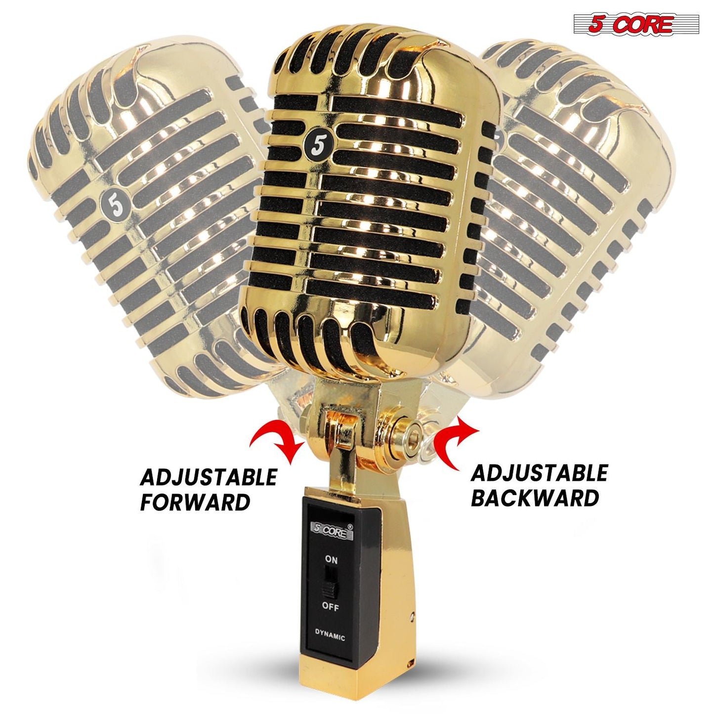 5 Core Classic Retro Microphone Dynamic (ALL METAL BODY) - Old Vintage Style Unidirectional Cardioid Mic w/ XLR Input Universal Stand Compatible | Live Performance |Singing In Studio |Recording Gold