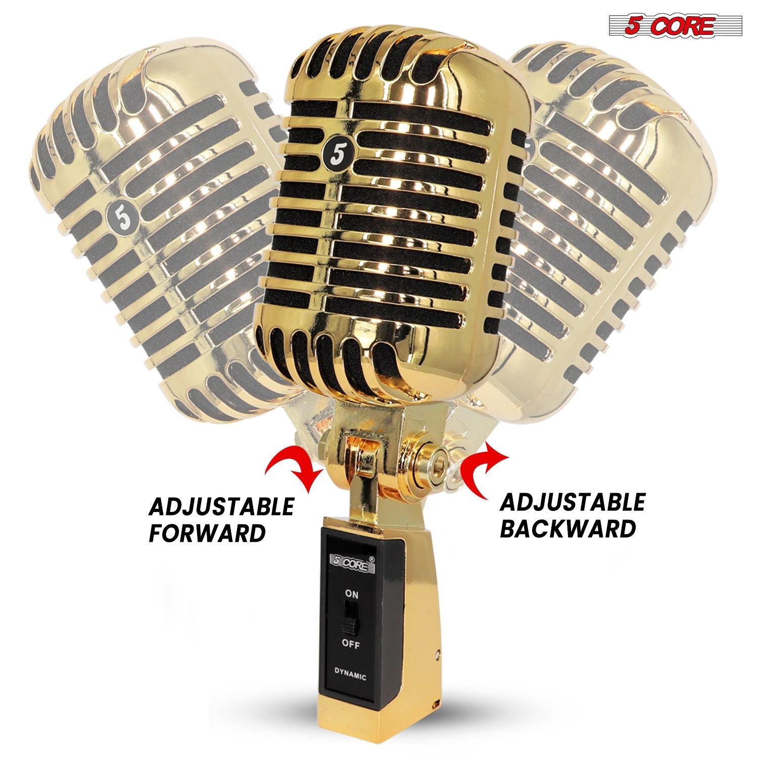 5 Core Classic Retro Microphone Dynamic (ALL METAL BODY) - Old Vintage Style Unidirectional Cardioid Mic w/ XLR Input Universal Stand Compatible | Live Performance |Singing In Studio |Recording Gold