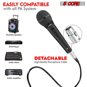 5 CORE Microphone Dynamic Vocal Handheld Mic Cardioid Unidirectional Microfono w On Off Switch + XLR Audio Cable for Singing Karaoke Public Speaking & Parties - PM 1O1 BLK