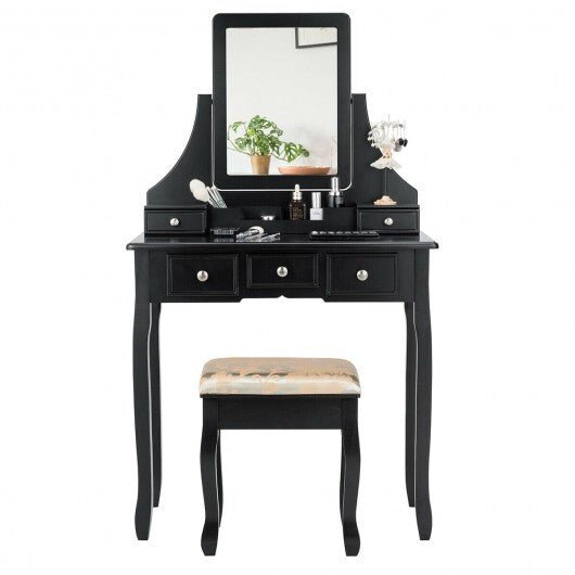 5 Drawers Removable Box Makeup Dressing Vanity Set - Black - Color: Black - Asmota