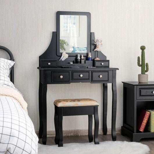 5 Drawers Removable Box Makeup Dressing Vanity Set - Black - Color: Black - Asmota