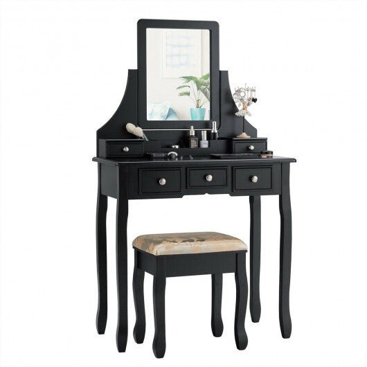 5 Drawers Removable Box Makeup Dressing Vanity Set - Black - Color: Black - Asmota