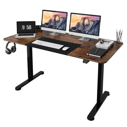 55 Inch Electric Standing Desk Adjustable with Cable Management Hole - Brown - Color: Brown