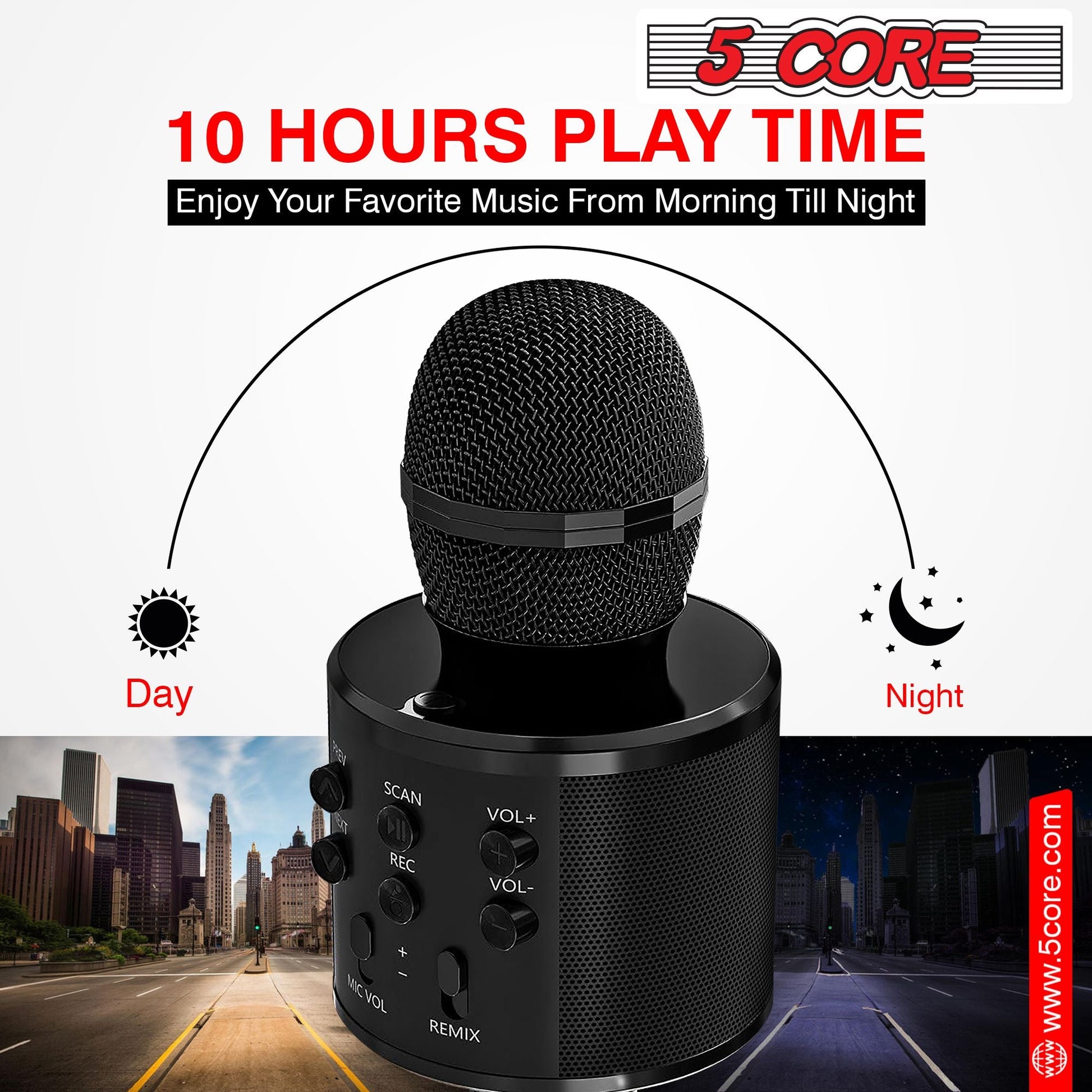 5CORE Bluetooth Wireless Karaoke Microphone All - in - One Portable Handheld Mic with Speaker Recorder Microfono Inalambrico WM SPK BLK