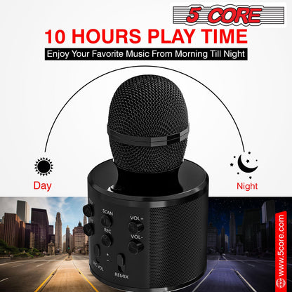 5CORE Bluetooth Wireless Karaoke Microphone All - in - One Portable Handheld Mic with Speaker Recorder Microfono Inalambrico WM SPK BLK