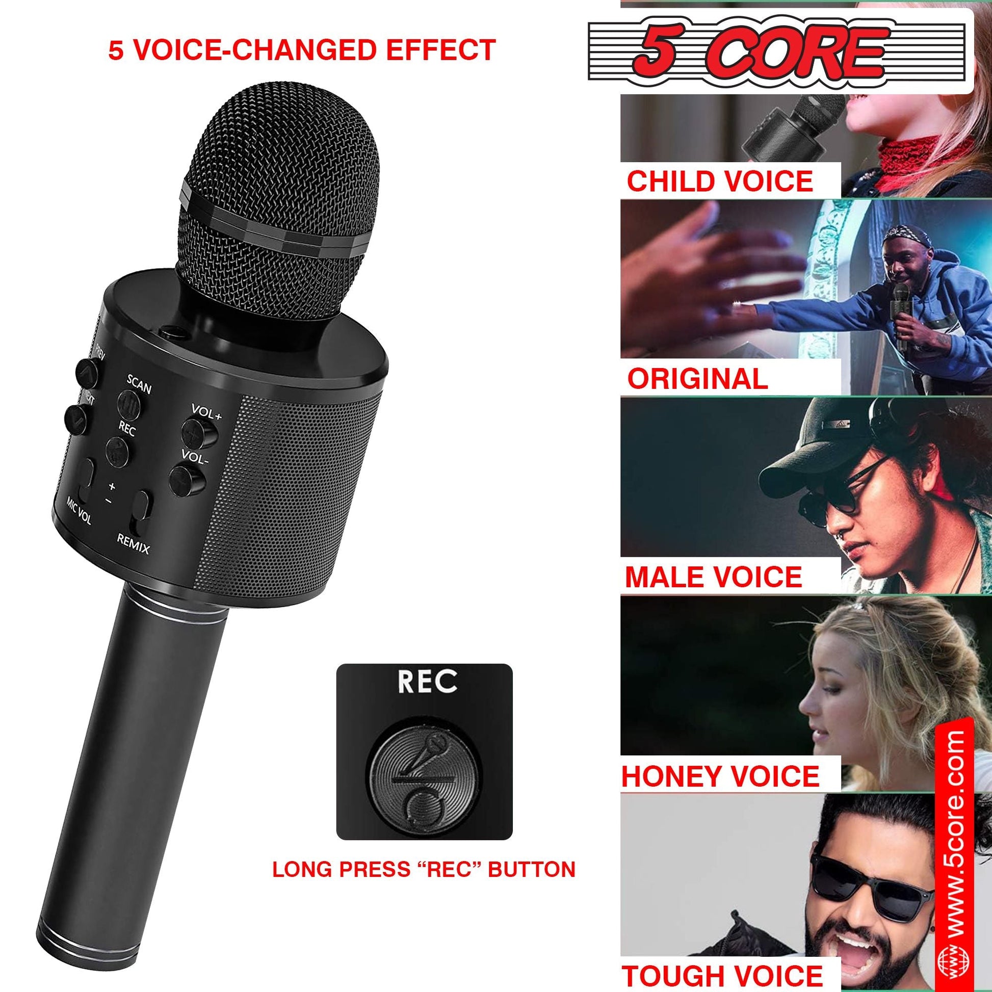 5CORE Bluetooth Wireless Karaoke Microphone All - in - One Portable Handheld Mic with Speaker Recorder Microfono Inalambrico WM SPK BLK