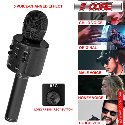 5CORE Bluetooth Wireless Karaoke Microphone All - in - One Portable Handheld Mic with Speaker Recorder Microfono Inalambrico WM SPK BLK