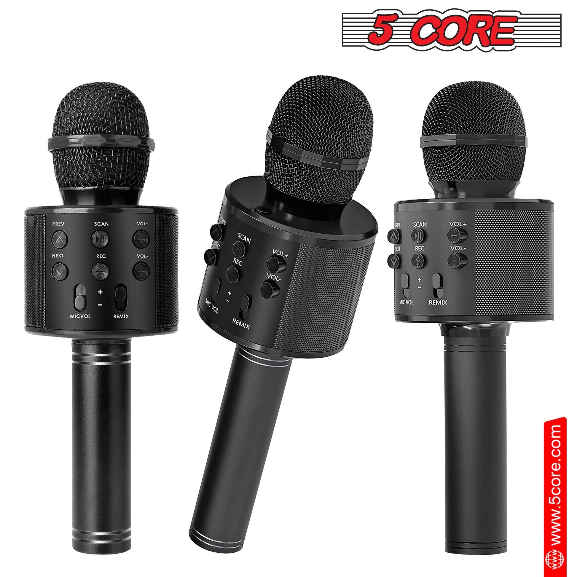 5CORE Bluetooth Wireless Karaoke Microphone All - in - One Portable Handheld Mic with Speaker Recorder Microfono Inalambrico WM SPK BLK