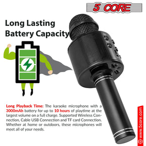 5CORE Bluetooth Wireless Karaoke Microphone All - in - One Portable Handheld Mic with Speaker Recorder Microfono Inalambrico WM SPK BLK