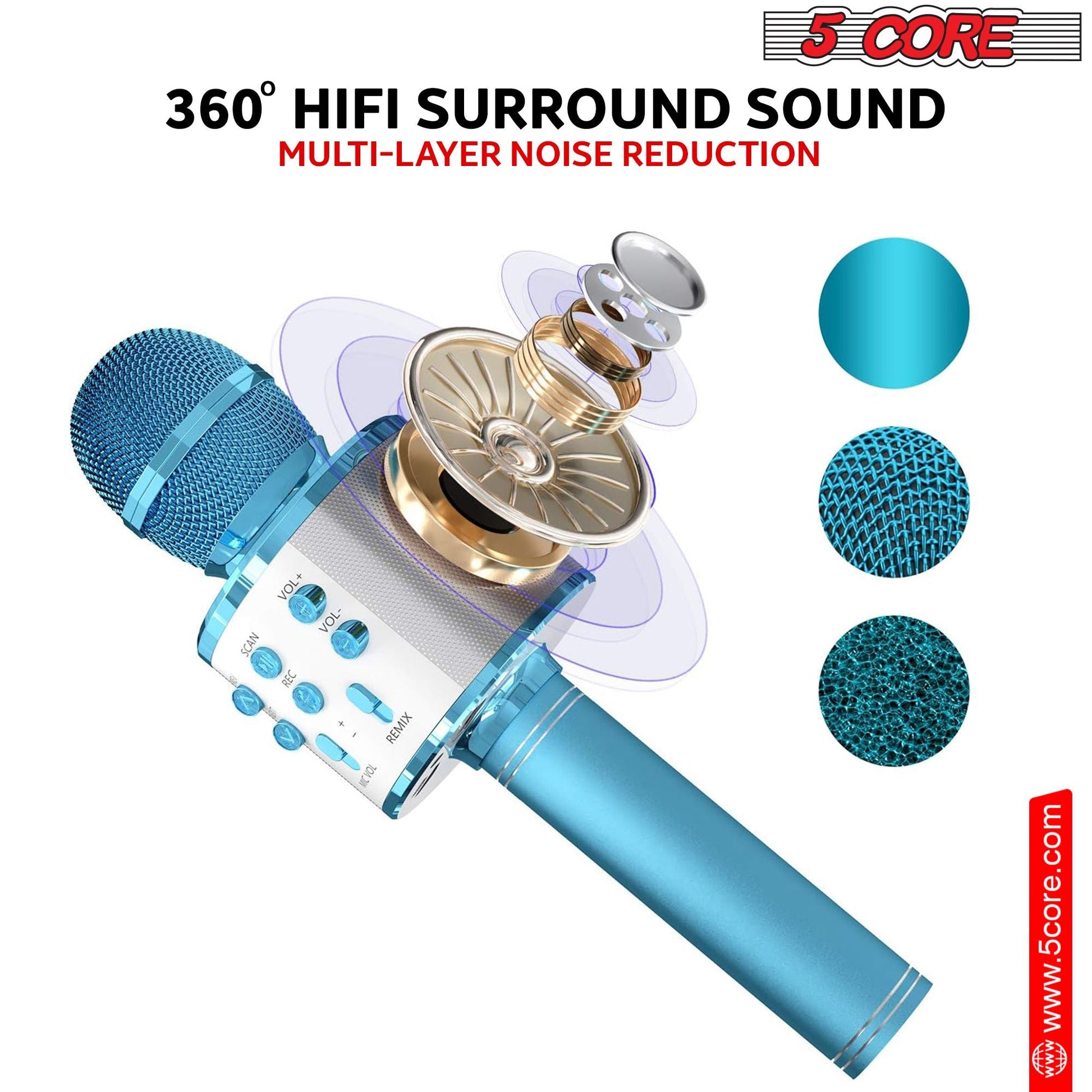 5CORE Bluetooth Wireless Karaoke Microphone All - in - One Portable Handheld Mic with Speaker Recorder Microfono Inalambrico WM SPK BLU
