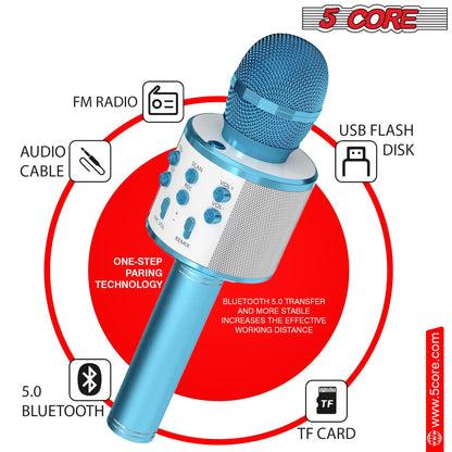 5CORE Bluetooth Wireless Karaoke Microphone All - in - One Portable Handheld Mic with Speaker Recorder Microfono Inalambrico WM SPK BLU