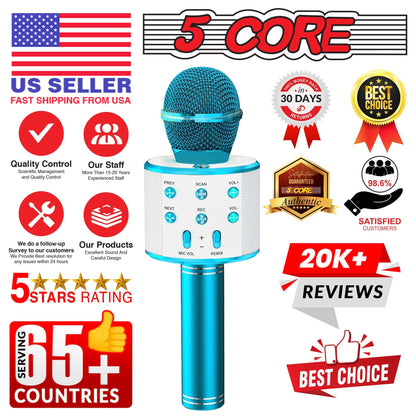 5CORE Bluetooth Wireless Karaoke Microphone All - in - One Portable Handheld Mic with Speaker Recorder Microfono Inalambrico WM SPK BLU