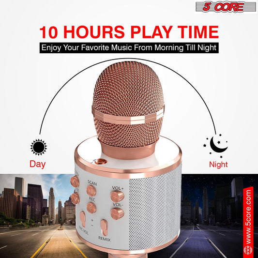 5CORE Bluetooth Wireless Karaoke Microphone All - in - One Portable Handheld Mic with Speaker Recorder Microfono Inalambrico WM SPK Copper