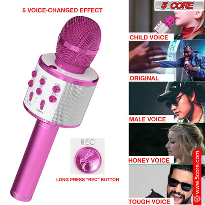5CORE Bluetooth Wireless Karaoke Microphone All - in - One Portable Handheld Mic with Speaker Recorder Microfono Inalambrico WM SPK PNK