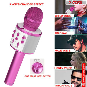 5CORE Bluetooth Wireless Karaoke Microphone All - in - One Portable Handheld Mic with Speaker Recorder Microfono Inalambrico WM SPK PNK