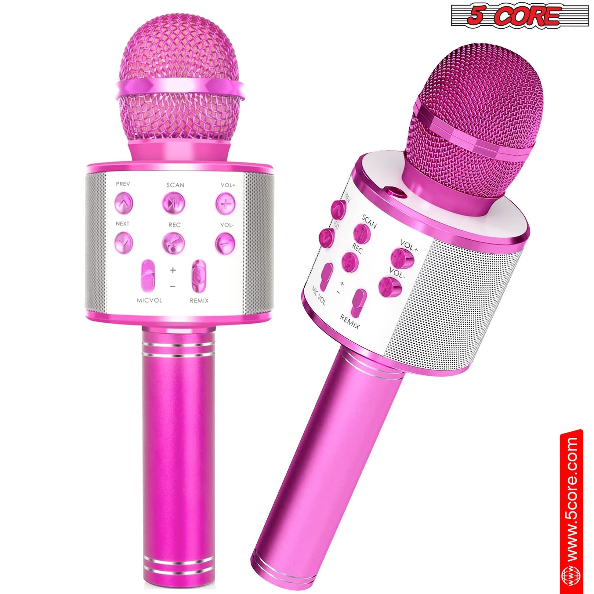 5CORE Bluetooth Wireless Karaoke Microphone All - in - One Portable Handheld Mic with Speaker Recorder Microfono Inalambrico WM SPK PNK
