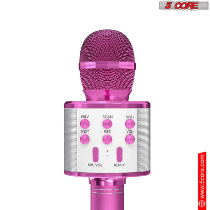 5CORE Bluetooth Wireless Karaoke Microphone All - in - One Portable Handheld Mic with Speaker Recorder Microfono Inalambrico WM SPK PNK