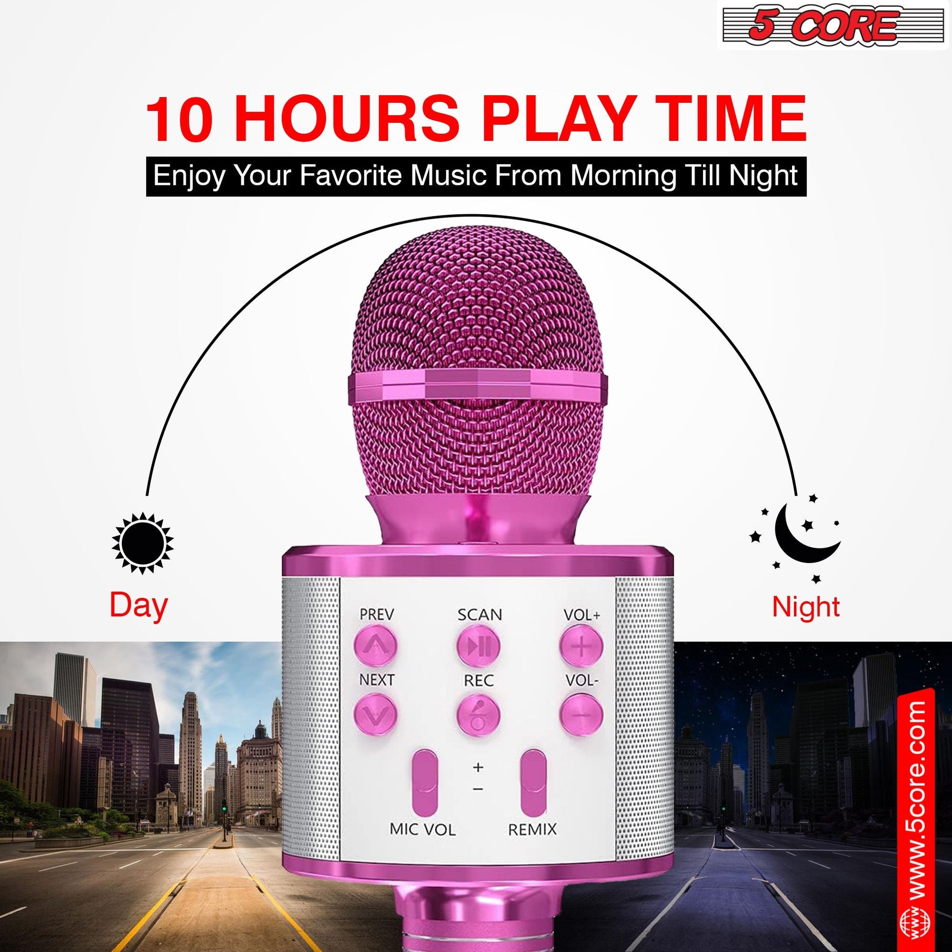 5CORE Bluetooth Wireless Karaoke Microphone All - in - One Portable Handheld Mic with Speaker Recorder Microfono Inalambrico WM SPK PNK