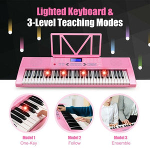 61 - Key Electric Piano Keyboard for Beginner - Pink