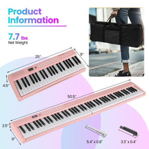 88 Key Foldable Electric Keyboard Piano with Wireless MIDI and Dual Speakers - Pink - Color: Pink
