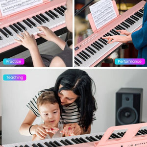 88 Key Foldable Electric Keyboard Piano with Wireless MIDI and Dual Speakers - Pink - Color: Pink