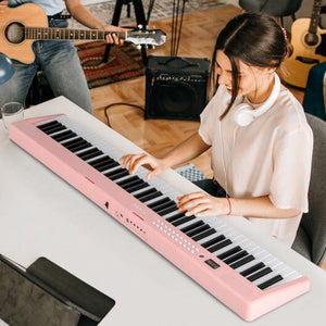88 Key Foldable Electric Keyboard Piano with Wireless MIDI and Dual Speakers - Pink - Color: Pink