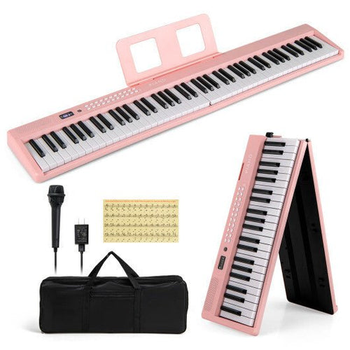 88 Key Foldable Electric Keyboard Piano with Wireless MIDI and Dual Speakers - Pink - Color: Pink