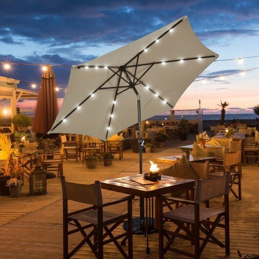 9 Feet Solar LED Lighted Patio Market Umbrella Tilt Adjustment Crank Lift - Tan - Color: Tan - Size: 9 ft - Asmota