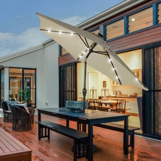 9 Feet Solar LED Lighted Patio Market Umbrella Tilt Adjustment Crank Lift - Tan - Color: Tan - Size: 9 ft - Asmota