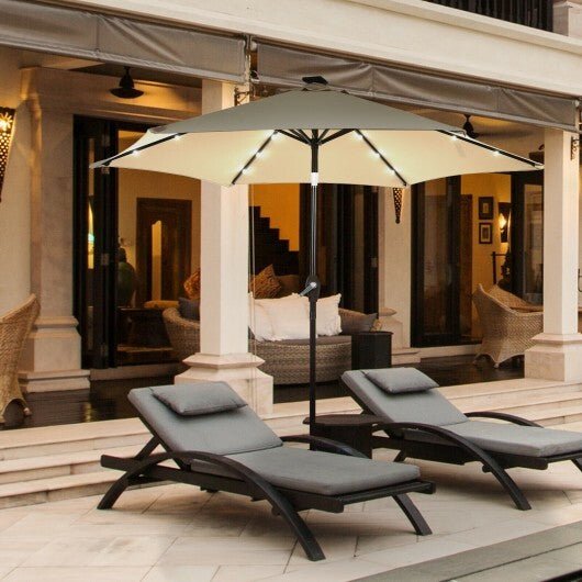 9 Feet Solar LED Lighted Patio Market Umbrella Tilt Adjustment Crank Lift - Tan - Color: Tan - Size: 9 ft - Asmota