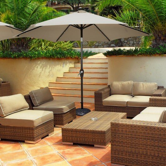 9 Feet Solar LED Lighted Patio Market Umbrella Tilt Adjustment Crank Lift - Tan - Color: Tan - Size: 9 ft - Asmota