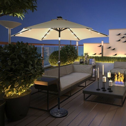9 Feet Solar LED Lighted Patio Market Umbrella Tilt Adjustment Crank Lift - Tan - Color: Tan - Size: 9 ft - Asmota