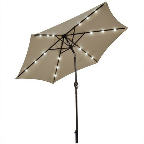 9 Feet Solar LED Lighted Patio Market Umbrella Tilt Adjustment Crank Lift - Tan - Color: Tan - Size: 9 ft - Asmota