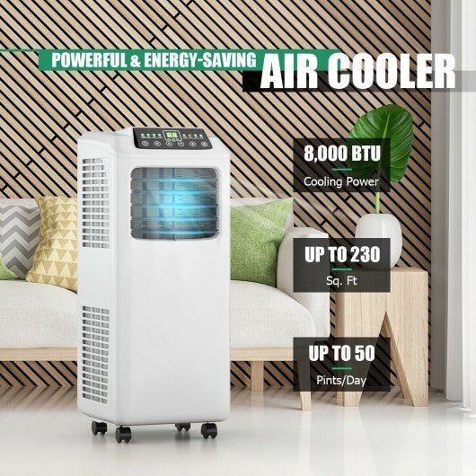 9000 BTU Portable Air Conditioner with Built - in Dehumidifier and Remote Control - Color: Black & White - Asmota