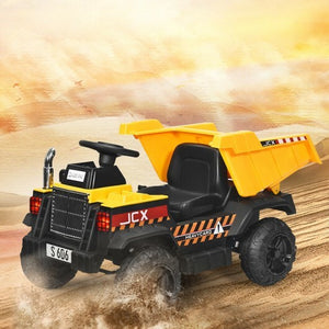 12V Battery Kids Ride On Dump Truck with Electric Bucket and Dump Bed-Yellow - Color: Yellow