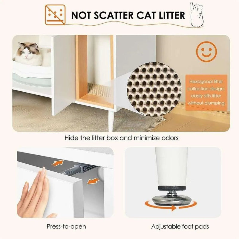AMZOSS 2 in 1 Vanity Enclosure, Bathroom Litter Box Furniture Hidden with Double Door and Divider, Wooden Cat Washroom Furniture, Traditional Under Sink Cabinet - Asmota